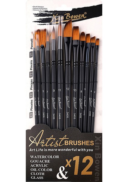 12 Adet Naylon Saç Fırçaları Seti Öğrenci Boyama Suluboya Yağlı Boya Fırçaları Sanat Boyama Malzemeleri Pigment Fırçaları (Yurt Dışından)