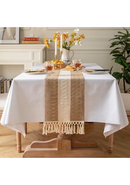 Çizgili Keten Kumaş 30X120CM Runner Masa Örtüsü (Yurt Dışından)