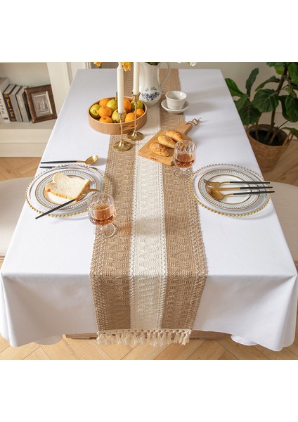 Çizgili Keten Kumaş 30X120CM Runner Masa Örtüsü (Yurt Dışından)