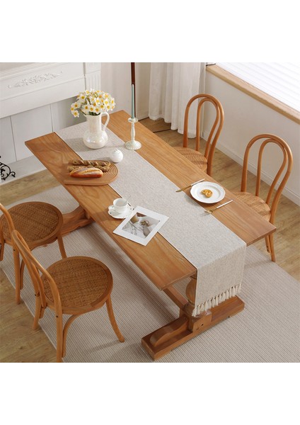 Çizgili Keten Kumaş 33X183CM Runner Masa Örtüsü (Yurt Dışından)