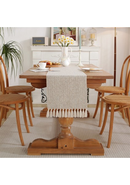Çizgili Keten Kumaş 33X183CM Runner Masa Örtüsü (Yurt Dışından)
