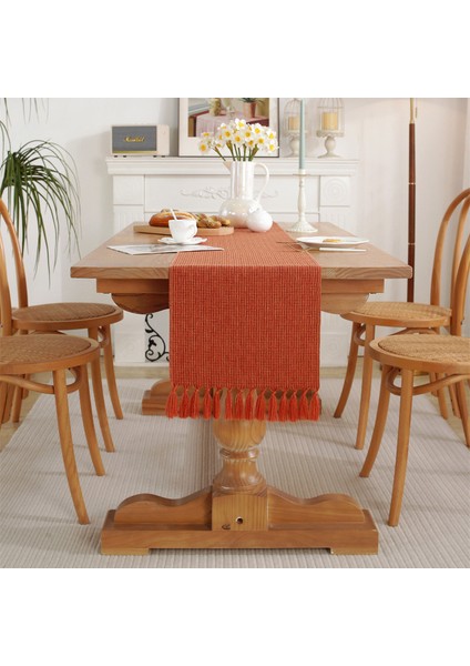 Çizgili Keten Kumaş 33X183CM Runner Masa Örtüsü (Yurt Dışından)