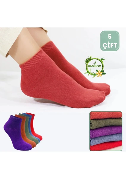 Kral Socks Kadın Kaliteli Bambu Patik Çorap (5 Adet) Dikişsiz Görünmez Parfümlü Kısa Model Çorap