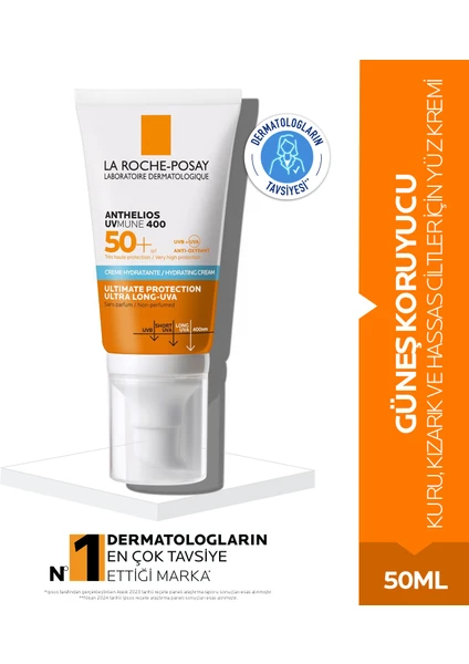 Anthelios Uvmune 400 Spf 50+ Güneş Koruyucu- Kuru, Kızarık ve Hassas Ciltler İçin Yüz Kremi 50 ML