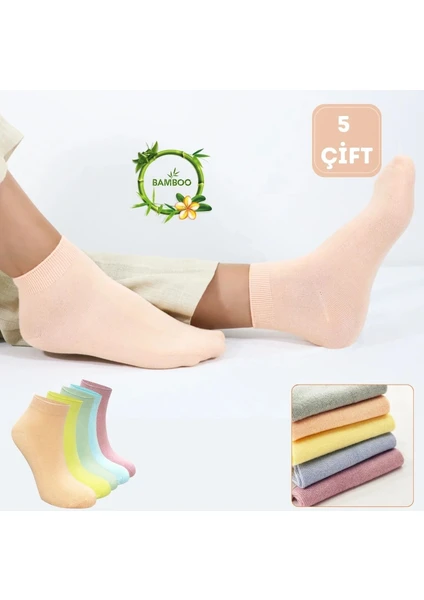 Kral Socks Kadın Kaliteli Bambu Patik Çorap (5 Adet) Dikişsiz Görünmez Parfümlü Kısa Model Çorap