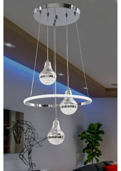 Trend Krom 3 Renk Ledli Lüks Modern Sarkık 3'lü Ledli Avize SNM3030