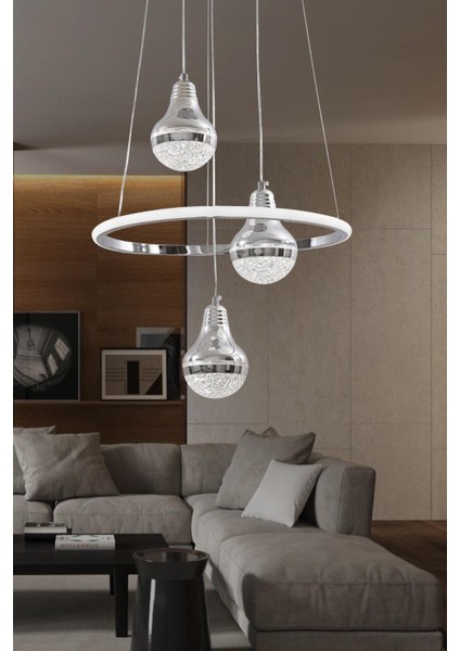 Trend Krom 3 Renk Ledli Lüks Modern Sarkık 3'lü Ledli Avize SNM3030