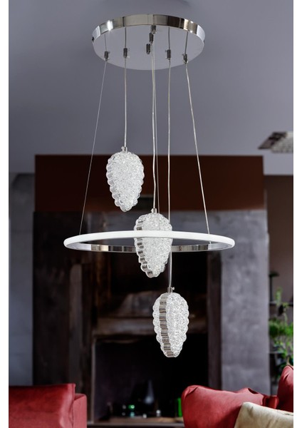 Trend Krom 3 Renk Ledli Lüks Modern Sarkık 3'lü Ledli Avize SNM2060