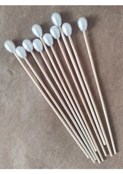 15 cm Uzun Kürdan - 30 Adet Arı Kovanı Incili Kokteyl Karıştırıcı - Pasta Kürdanı - Inci 12 mm