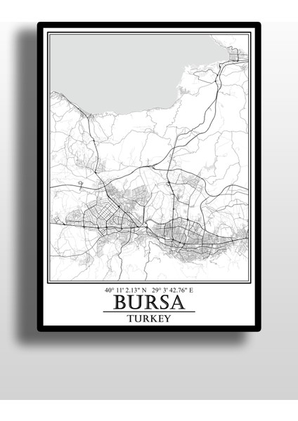 Bursa Şehir Haritası Çerçevesiz Poster-Harita Sanatı, Map Art Design fiyatları