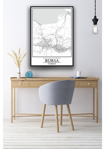 Bursa Şehir Haritası Çerçevesiz Poster-Harita Sanatı, Map Art Design modelleri