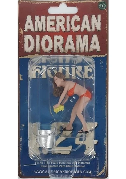 American Diorama AD76364 1/24 Ölçek Araba Yıkayan Bikinili Kız (Cindy) Sergilemeye Hazır Plastik Figürü With Water Bucket