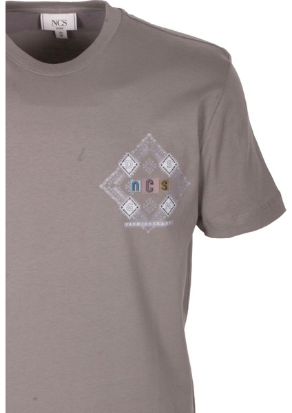 Erkek Tişört Bisiklet Yaka Açık Haki Slim Fit Baskılı T-Shirt Ncs Jeans 1297 modelleri