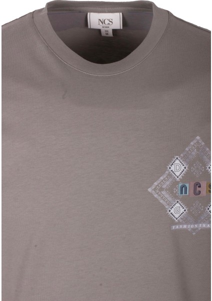 Erkek Tişört Bisiklet Yaka Açık Haki Slim Fit Baskılı T-Shirt Ncs Jeans 1297 fırsatları