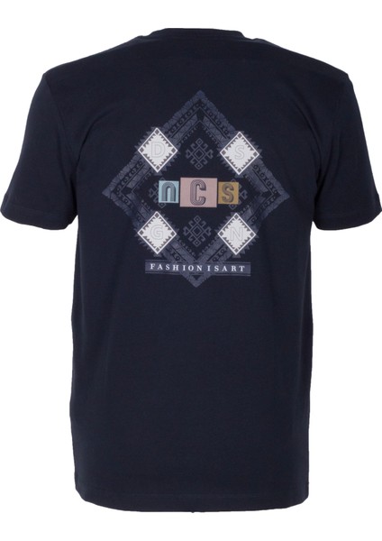 Erkek Tişört Bisiklet Yaka Lacivert Slim Fit Baskılı T-Shirt Ncs Jeans 1297