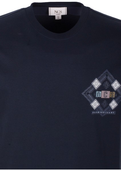 Erkek Tişört Bisiklet Yaka Lacivert Slim Fit Baskılı T-Shirt Ncs Jeans 1297 modelleri