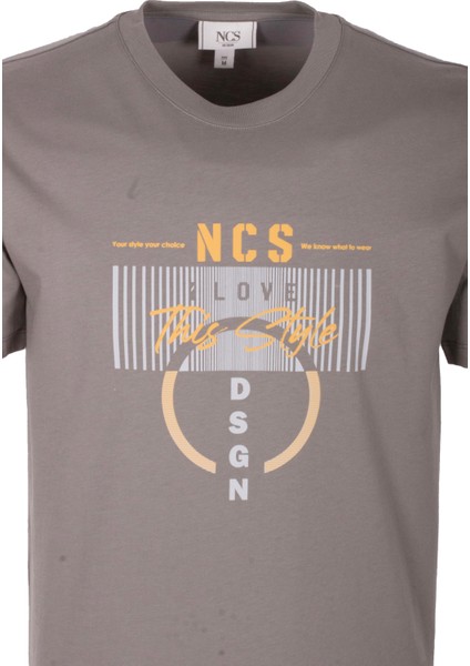 Erkek Tişört Bisiklet Yaka Slim Fit Açık Haki %100 Pamuk Baskılı T-Shirt Ncs Jeans 1300 modelleri