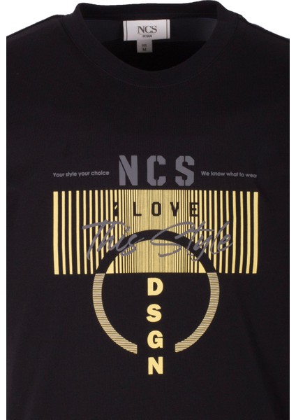 Erkek Tişört Bisiklet Yaka Slim Fit Siyah %100 Pamuk Baskılı T-Shirt Ncs Jeans 1300 indirimleri