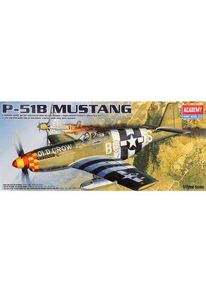 12464 1/72 Ölçek, P-51B Mustang Savaş Uçağı, Plastik Model Kiti