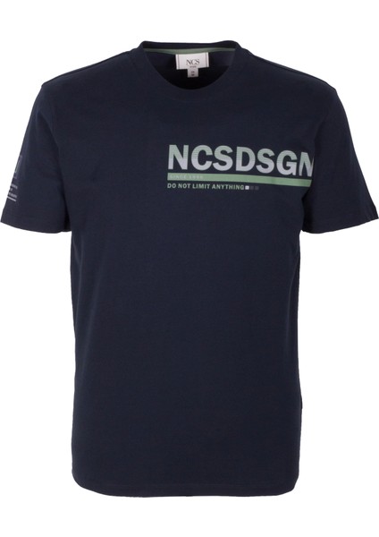 Erkek Tişört Bisiklet Yaka Lacivert Slim Fit Baskılı T-Shirt Ncs Jeans 1296