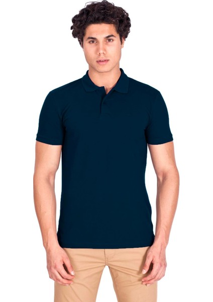 Erkek Polo Yaka Tişört Lacivert %100 Pamuk Slim Fit Polo T-Shirt Ncs Jeans 1055