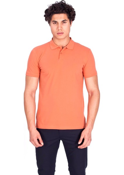 Erkek Polo Yaka Tişört Somon %100 Pamuk Slim Fit Polo T-Shirt Ncs Jeans 1055