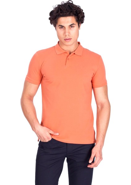Erkek Polo Yaka Tişört Somon %100 Pamuk Slim Fit Polo T-Shirt Ncs Jeans 1055 fırsatları