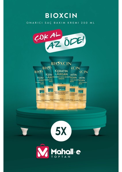Keratin & Argan Onarıcı Saç Bakım Kremi 250 ml - Yıpranmış ve Hassas Saçlar 5'li