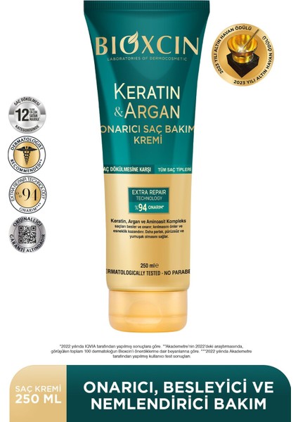 Keratin & Argan Onarıcı Saç Bakım Kremi 250 ml - Yıpranmış ve Hassas Saçlar 5'li