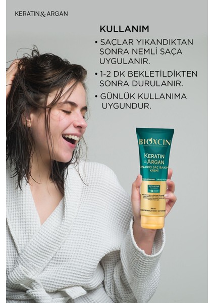 Keratin & Argan Onarıcı Saç Bakım Kremi 250 ml - Yıpranmış ve Hassas Saçlar 5'li