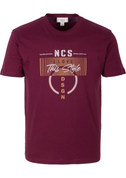 Erkek Tişört Bisiklet Yaka Slim Fit Bordo %100 Pamuk Baskılı T-Shirt Ncs Jeans 1300