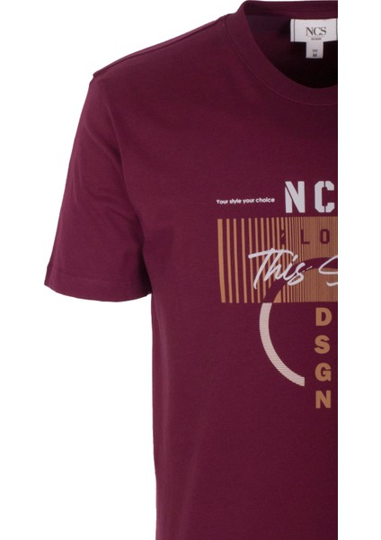 Erkek Tişört Bisiklet Yaka Slim Fit Bordo %100 Pamuk Baskılı T-Shirt Ncs Jeans 1300 modelleri