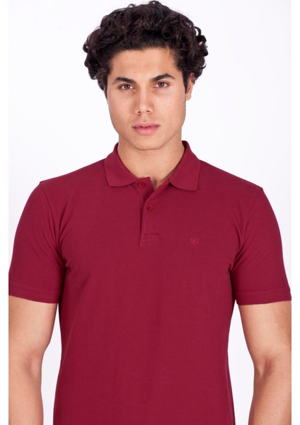 Erkek Polo Yaka Tişört Bordo %100 Pamuk Slim Fit Polo T-Shirt Ncs Jeans 1055 fırsatları