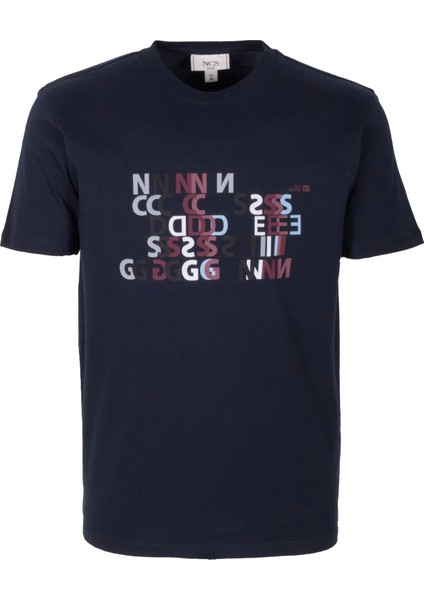 Erkek Tişört Bisiklet Yaka Lacivert Slim Fit Baskılı T-Shirt Ncs Jeans 1295