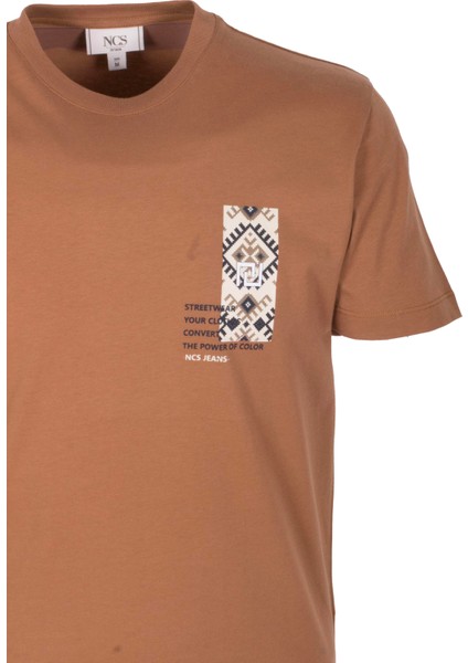 Erkek Tişört Bisiklet Yaka Camel %100 Pamuk Slim Fit Göğüs ve Sırt Baskılı T-Shirt Ncs Jeans 1299 modelleri