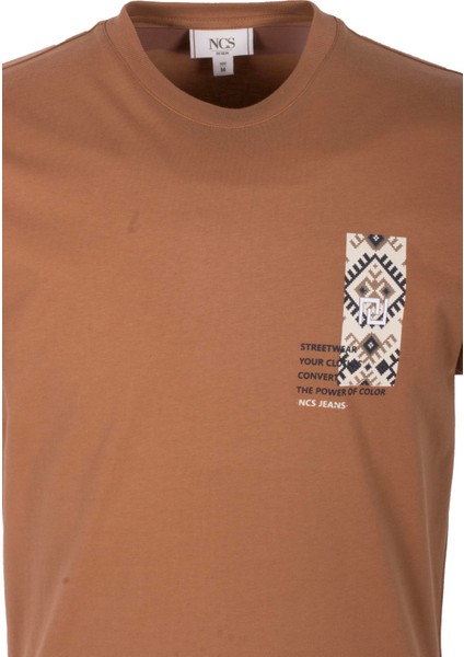 Erkek Tişört Bisiklet Yaka Camel %100 Pamuk Slim Fit Göğüs ve Sırt Baskılı T-Shirt Ncs Jeans 1299 fırsatları