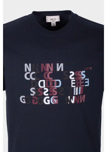 Erkek Tişört Bisiklet Yaka Lacivert Slim Fit Baskılı T-Shirt Ncs Jeans 1295 indirimleri