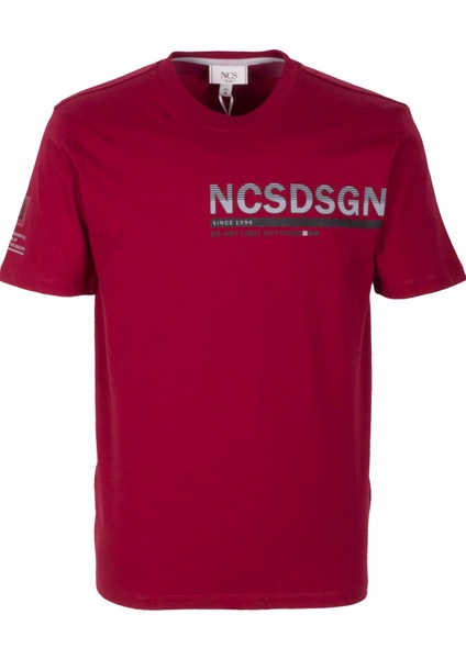 Erkek Tişört Bisiklet Yaka Bordo Slim Fit Baskılı T-Shirt Ncs Jeans 1296