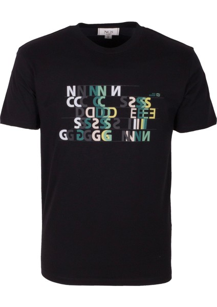 Erkek Tişört Bisiklet Yaka Siyah Slim Fit Baskılı T-Shirt Ncs Jeans 1295