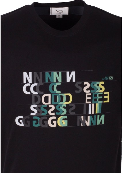 Erkek Tişört Bisiklet Yaka Siyah Slim Fit Baskılı T-Shirt Ncs Jeans 1295 indirimleri