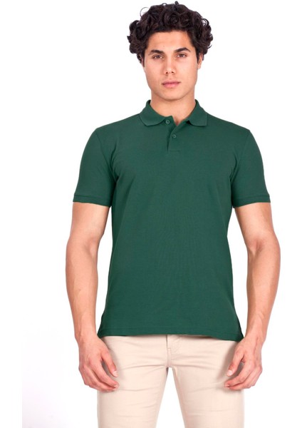 Erkek Polo Yaka Tişört Yeşil %100 Pamuk Slim Fit Polo T-Shirt Ncs Jeans 1055