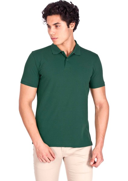 Erkek Polo Yaka Tişört Yeşil %100 Pamuk Slim Fit Polo T-Shirt Ncs Jeans 1055 fırsatları