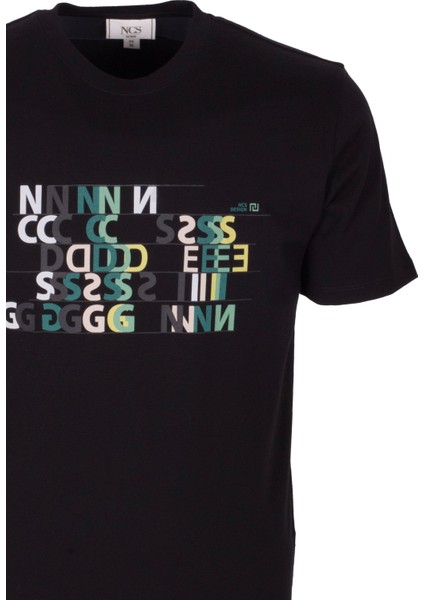 Erkek Tişört Bisiklet Yaka Siyah Slim Fit Baskılı T-Shirt Ncs Jeans 1295 fırsatları