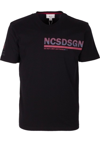 Erkek Tişört Bisiklet Yaka Siyah Slim Fit Baskılı T-Shirt Ncs Jeans 1296