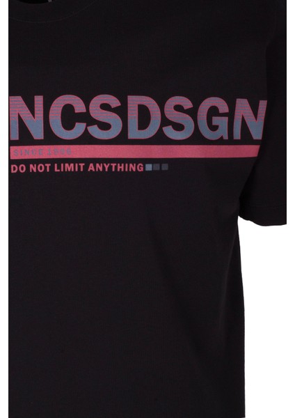 Erkek Tişört Bisiklet Yaka Siyah Slim Fit Baskılı T-Shirt Ncs Jeans 1296 fırsatları
