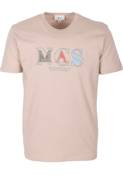 Erkek Tişört Bisiklet Yaka Bej Slim Fit Baskılı T-Shirt Ncs Jeans 1298
