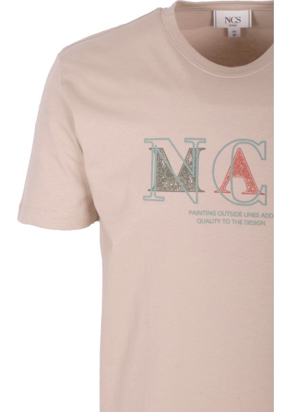 Erkek Tişört Bisiklet Yaka Bej Slim Fit Baskılı T-Shirt Ncs Jeans 1298 modelleri
