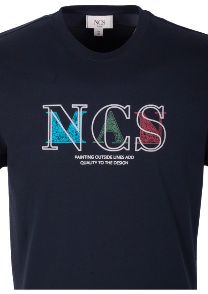 Erkek Tişört Bisiklet Yaka Lacivert Slim Fit Baskılı T-Shirt Ncs Jeans 1298 fırsatları