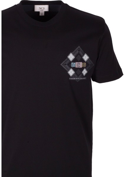 Erkek Tişört Bisiklet Yaka Siyah Slim Fit Baskılı T-Shirt Ncs Jeans 1297 fırsatları