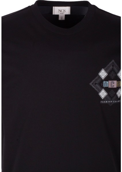 Erkek Tişört Bisiklet Yaka Siyah Slim Fit Baskılı T-Shirt Ncs Jeans 1297 indirimleri